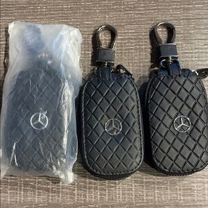 Black Quilted Leather Key fob holder Mercedes Benz authentic.